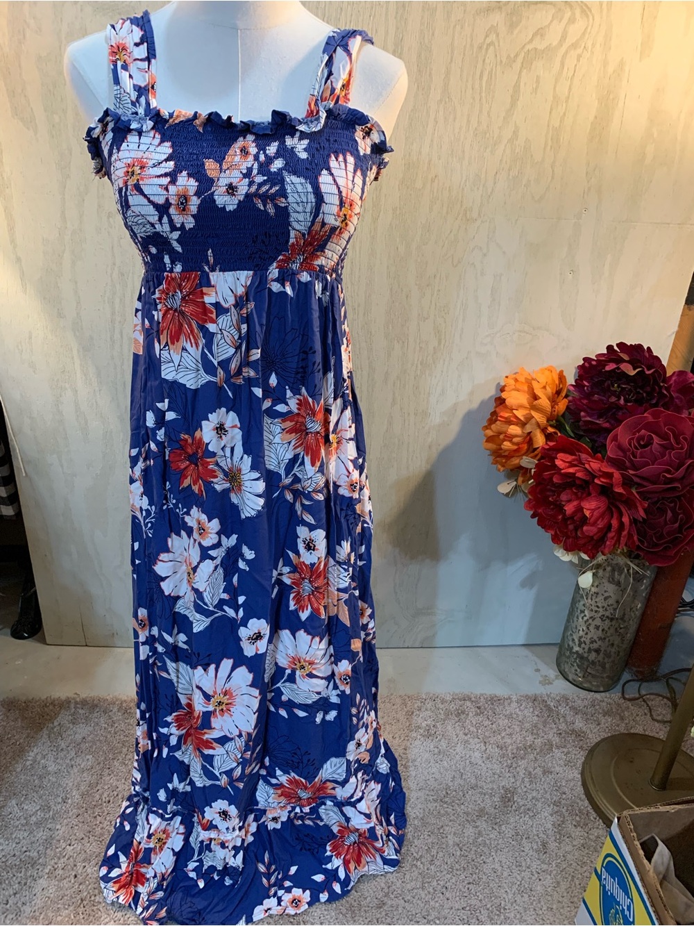 Isabel Maternity by Ingrid & Isabel Blue Floral Smocked Maxi Dress